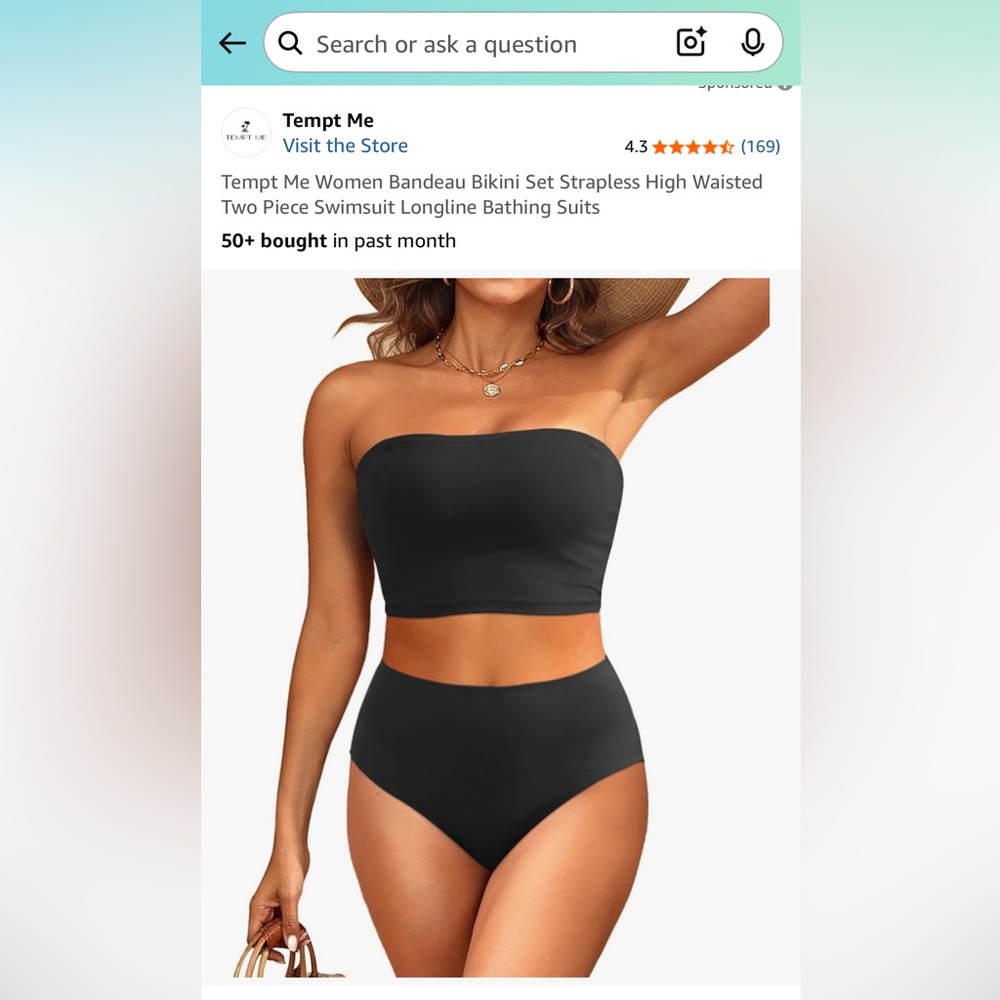 Tempt Me Women's Black Bandeau Bikini Set